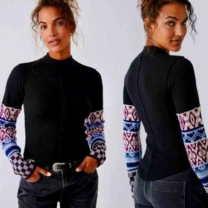 Free People Thermal Contrasting Sleeve Top